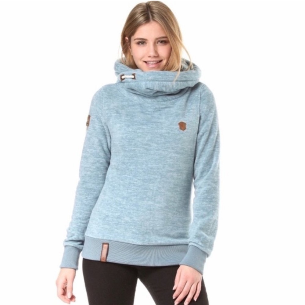 Naketako Glitzermuschi ll Dark Knight Melange Cowl Neck Fleece Hoodie size M